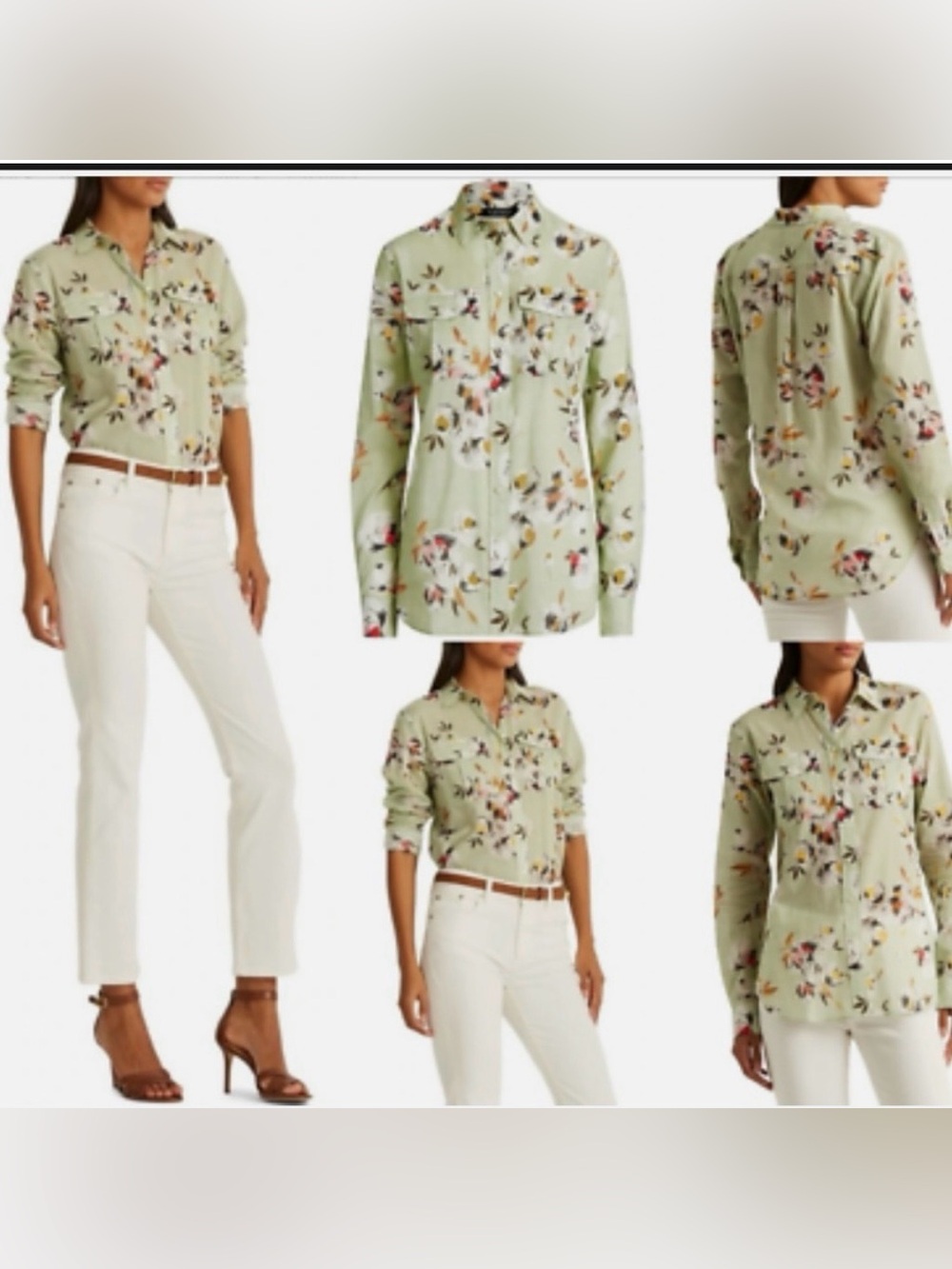 Ralph Lauren Pastel Green Floral  MomCore Button Down Long Sleeve Blouse 2X